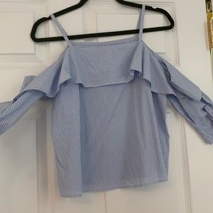 Pinstripe off the shoulder Blouse - Size 4
